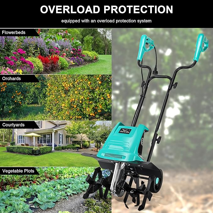 Tiller 13.5AMP Rototiller for Garden Corded Electric Tiller Garden Electric Cultivator 8Inch Depth 16Inch Width Tiller for Garden Yard