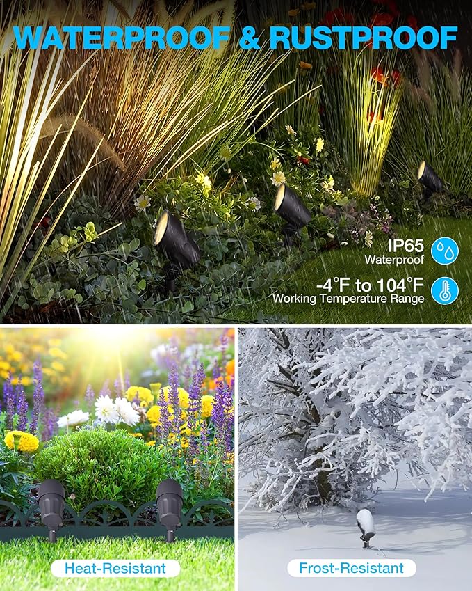 SUNVIE 6W Low Voltage Landscape Lighting LED Landscaping Lights Warm White Low Voltage Lighting Waterproof Landscape Spotlights with Connectors Spot Lights Outdoor for Tree Wall Pathway Yard, 4 Pack
