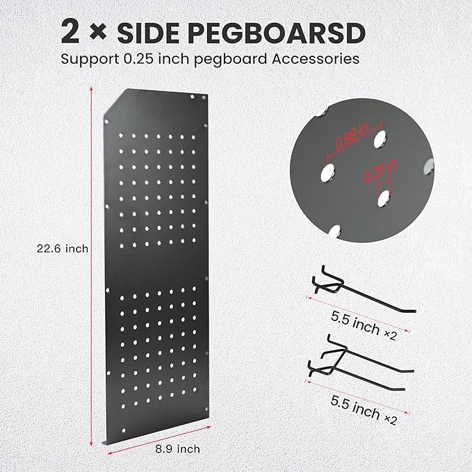 TRZZ Power Tool Organizer Wall Mount, 5-Layer Charging Station with 8 Outlets, 6 Drill Holders, 2 Side Pegboards, and Drill Bit Rack for Garage, Workbench, and Workshop (Black)