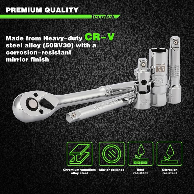 11-Piece Spark Plug Socket Set with 3/8" Drive Ratchet Handle, Spark Plug Gapper, Universal Joint and Extension Bar, 5/8", 3/4", 13/16", 14mm, 18mm, CR-V Sockets with Rubber Retaining Rings