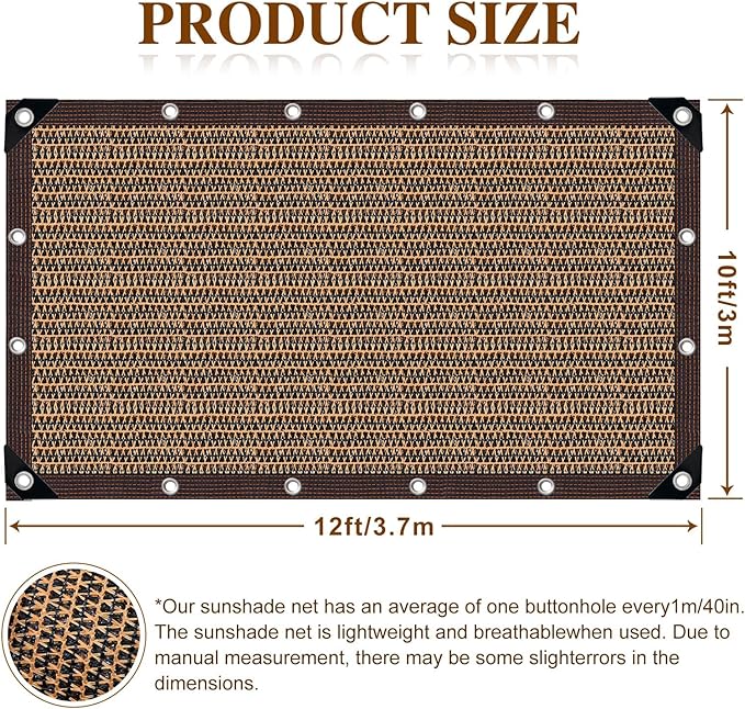 Shade Cloth,80% Sunblock Net with Metal Grommets and Reinforced Edges,Garden Sun Shade Netting,Used in Courtyards,Balconies,Carports,Greenhouse, Plants Growing,Chicken Coop Patios etc.10x12FT