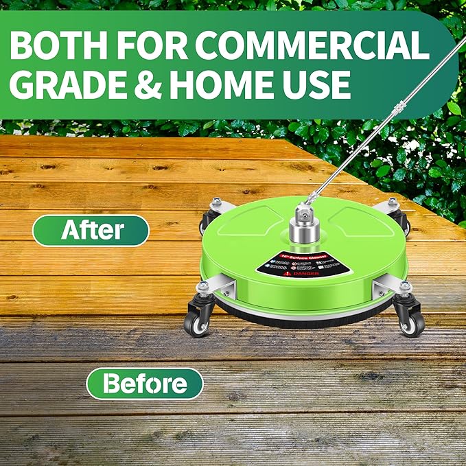 16'' Pressure Washer Surface Cleaner with 4 Wheels - Stainless Steel Surface Cleaner for Pressure Washer Attachment for Concrete, Driveway, Patio, Sidewalk, Deck and Driveways