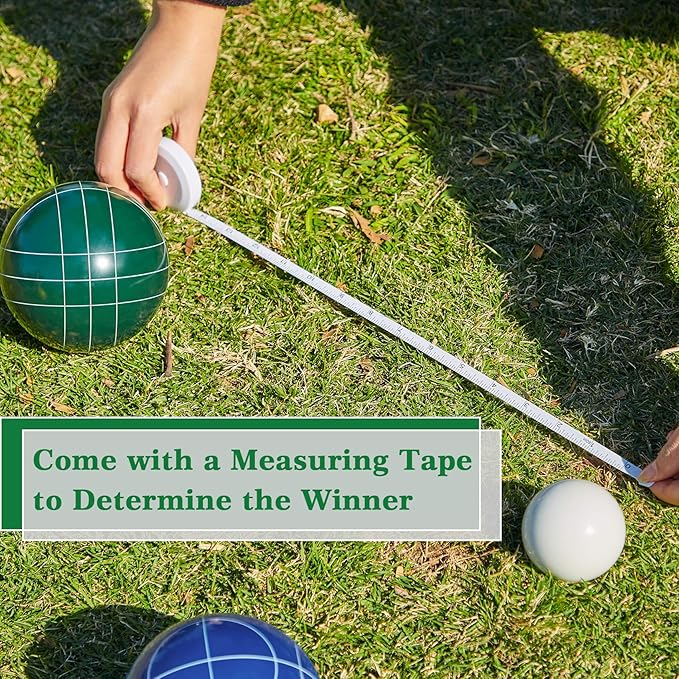 Olsa 90/100/107mm Bocce Balls Set Outdoor Games,Bocci Ball Yard Games Backyard Game Set with 8 Poly-Resin Balls, 1 White Pallino, Premium Carrying Bag, Outdoor Game for Adults Family