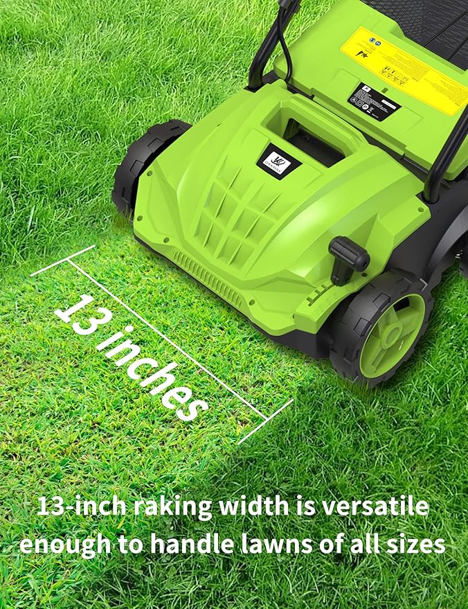 2-in-1 Electric Dethatcher Scarifier, Lawn Dethatcher with Collection Bag, 4-Position Depth Adjustment,13-Inch Working Width, Foldable Handle Design for Easy Carrying and Storage,Thatcher for Lawn