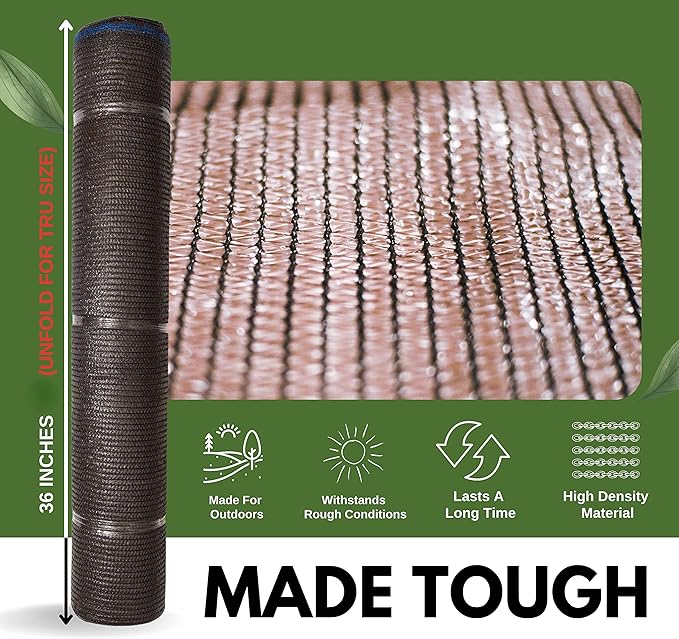 WindscreenSupplyCo] 60% 5'10'' x 100 FT Eyelets Shade Cloth Roll Sunblock Shade UV Resistant Net for Garden Greenhouse Flower Plant Patio Kennel, Brown - PS6160BRN