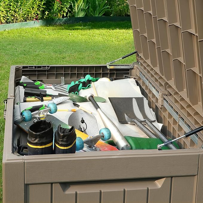 YITAHOME XXL 230 Gallon Large Outdoor Storage Deck Box for Patio Furniture, Outdoor Cushions, Garden Tools and Sports/ Pools Equipment, Weather Resistant Resin, Lockable (Taupe)