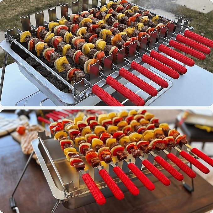 𝗖𝗵𝗮𝗿𝗰𝗼𝗮𝗹 𝗞𝗮𝗯𝗼𝗯 𝗚𝗿𝗶𝗹𝗹 by 𝗡𝗼𝗿𝘁𝗵 𝗚𝗿𝗶𝗹𝗹𝘀: precise heat control, silicone-handle square & flat skewers, charcoal starter tool, tongs, BBQ gloves, and storage & travel bags.