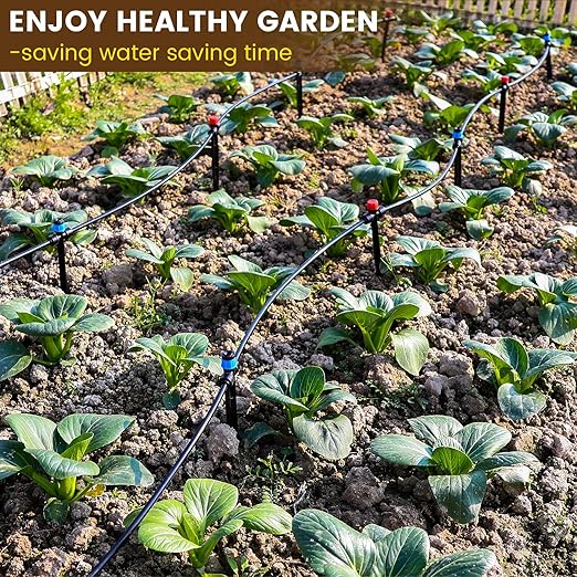 110FT Quick-Connect Drip Irrigation Kit, Garden Watering System DIY Automatic Irrigation Equipment Set for Lawn Raised Bed Greenhouse Plant Watering with 1/4'' Tubing, Drip Emitters, Connectors