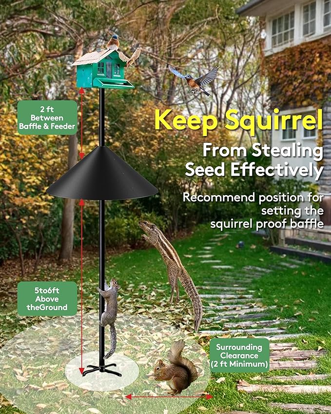 19 Inch Metal Squirrel Baffle for Bird Feeder Pole, Outdoor Squirrel Proof Bird Feeders, Bird House Guard for Shepherd’s Hook, Rust Chew Proof Heavy Duty