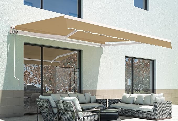 MCombo 9.9x7.8 Feet Manual Retractable Patio Door Window Awning Sunshade Shelter Outdoor Canopy, 0810 (Beige, 9.9'(L) x 7.8'(W))