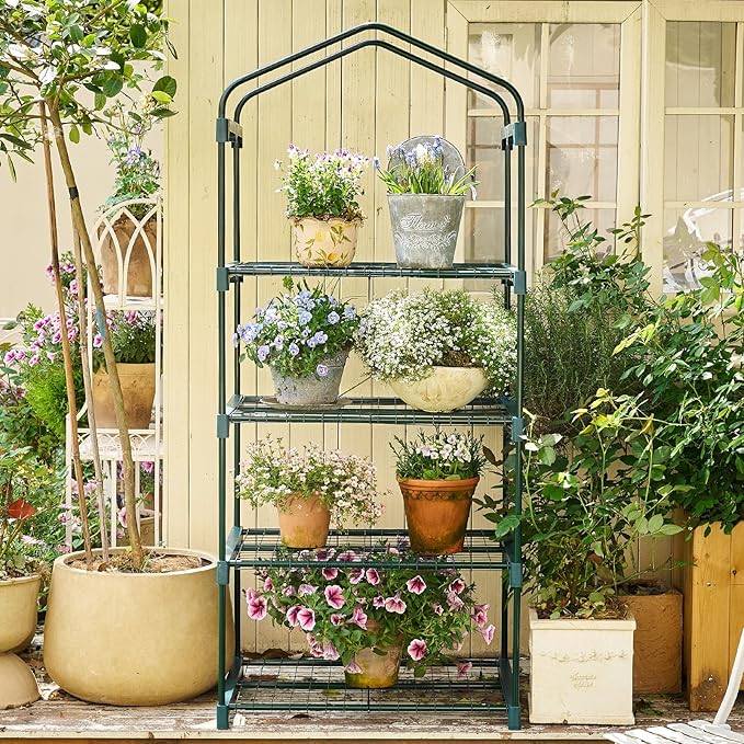 Mini Greenhouse for Indoor Outdoor, Plant Green House 4-Tier Rack Stand Portable Greenhouses with Durable PVC Cover for Seedling, 2.5x1.6x5.2 FT,Ideal Gardening Gifts for Women Men(PLGH704P)