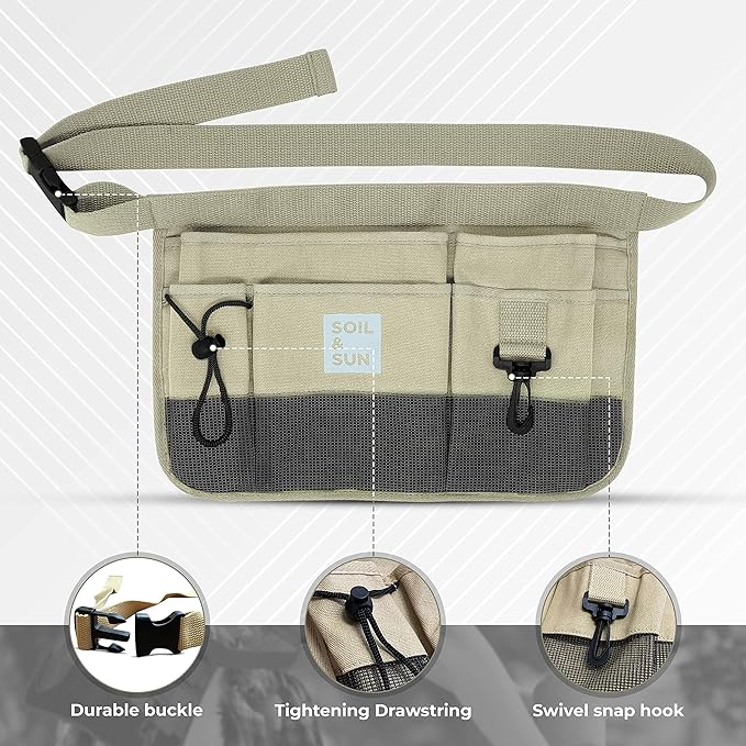 Soil & Sun Garden Tool Belt for Women, Tool Apron, Utility Belt Women, Teacher, Canvas Waist Apron with Pockets,Garden Aprons