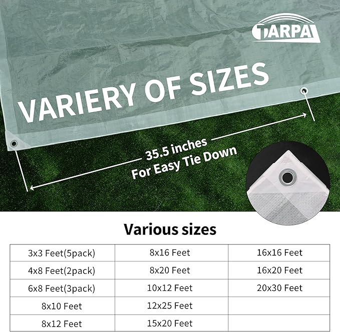 TARPAL 8'x20' Semi Clear White Tarp Waterproof Green House Cover with Grommets 7.5mil Clear Poly tarps for Gardening,Farm, Garden,Chicken Coops，Outdoor