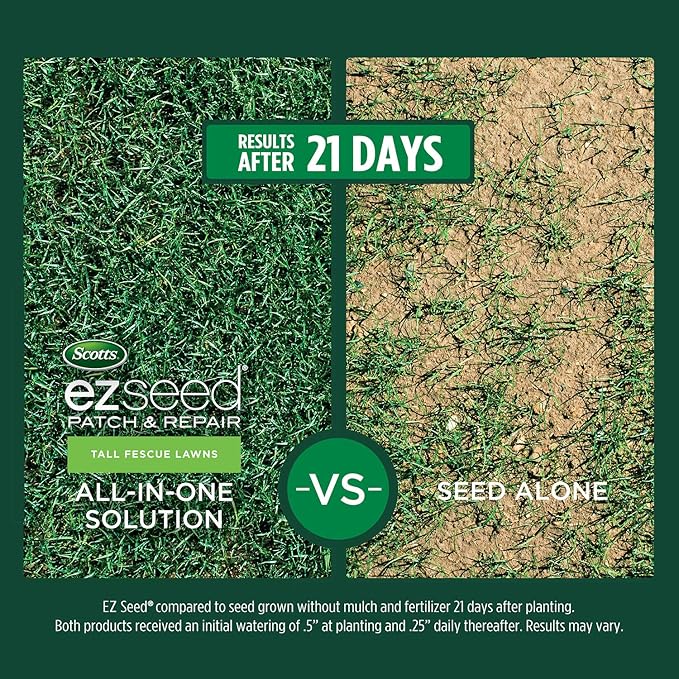 Scotts EZ Seed Patch & Repair Tall Fescue Lawns - 10 lb., Combination Mulch, Seed, and Fertilizer Mix with Tackifier, Repairs Bare Spots, Covers up to 225 sq. ft.