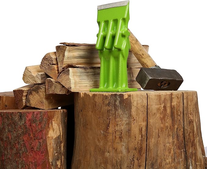 Wood Splitter Manual Kindling Splitter Portable Log Splitter, Wedge Point Head, No Axe! 3 Inch, Green with Safety Black Cover