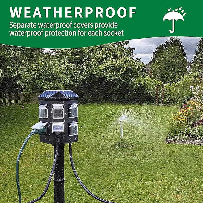 TiFFCOFiO Outdoor Power Strip Timer, Dusk to Dawn Light Sensor Countdown, 6 Feet Extension Cord Waterproof, 6 Grounded Outlets for Halloween and Christmas Decorations, ETL Listed (6 FT)