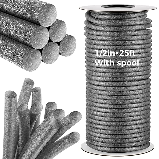 1/2 Inch x 25 ft Foam Backer Rod for Gaps Joints Concrete Crack Filler Caulk Saver Bulk Foam Backing Rod Concrete Filler Rope for Weather Stripping Door Seal(Gray)