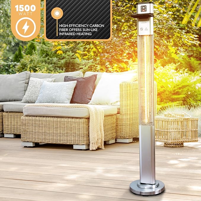 SereneLife Infrared Patio Heater, Electric Patio Heater with Remote Control, 1500 W, Indoor/Outdoor Heaters for Patio, Restaurant, Backyard, Garage, Decks (Silver)