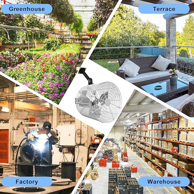 Air Circulation Fan 1/80HP 450CFM Greenhouse Ceiling Wall Mount High-efficiency Air Circulation Fan for Greenhouse, Patio, Garage