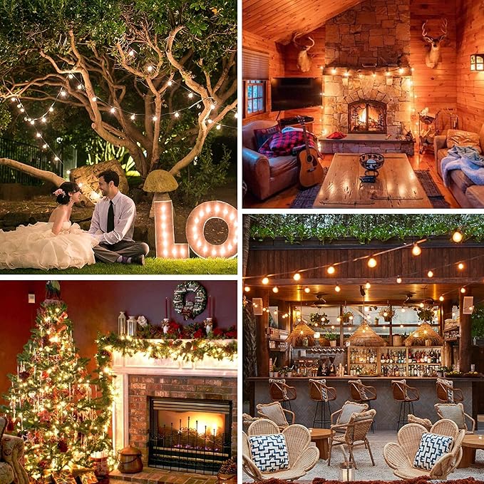 Outdoor G40 LED Globe String Lights 25FT Dimmable Shatterproof Waterproof Patio Lights with 12+2 Bulbs Connectable Commercial Hanging Light for Patio Balcony Backyard Party (White Wire)