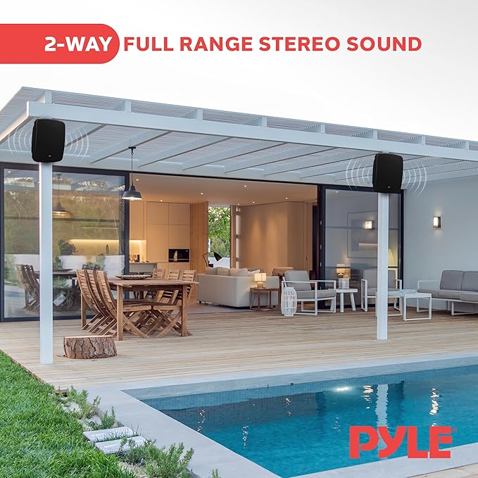 Pyle Outdoor Waterproof Wireless Bluetooth Speaker - 6.5 Inch Pair 2-Way Weatherproof Wall/Ceiling Mounted Dual Speakers w/Heavy Duty Grill, Universal Mount, Patio, Indoor Use PDWR64BTB (Black)