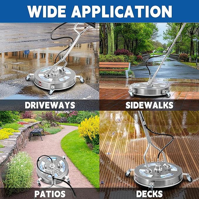 24" Pressure Washer Surface Cleaner with Dual Handle, 4 Wheels, Stainless Steel Power Wash Surface Cleaner Attachment, 4500 PSI Pressure Washer Accessory for Driveway Sidewalk Patio Cleaning