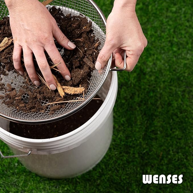 Round Soil Sifter for 5-Gallon Bucket (1/4-inch Mesh), Stainless Steel Garden Sieve with Handles