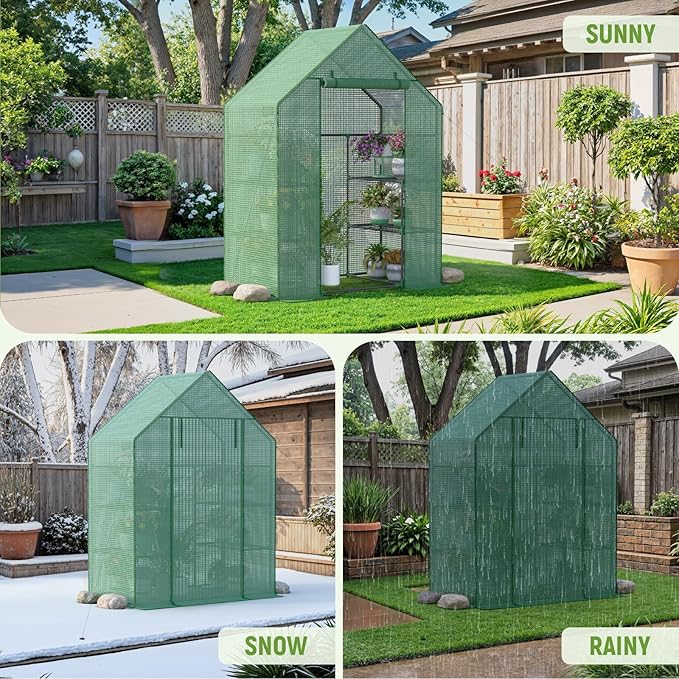 Portable Greenhouse for Outdoor, Small Greenhouses with Durable PE Cover, Walk in Greenhouse with Shelves Stands,Green