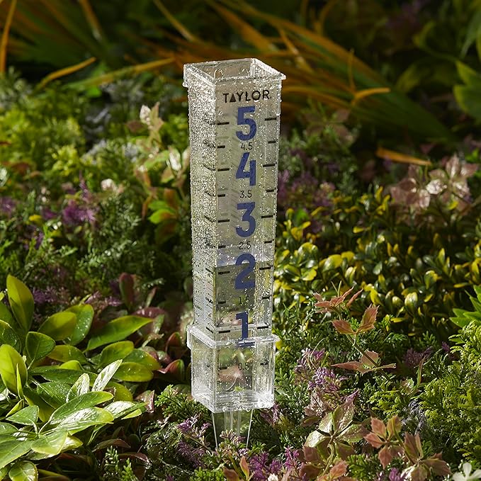 Taylor Metallic Numbers Rain Gauge, Measure and Monitor Precipitation, Easy to Read for Backyard, Patio, Garden, and Lawn, 5-inch, Clear