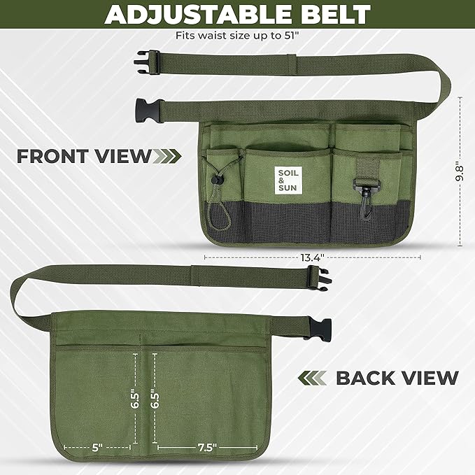 Soil & Sun Garden Tool Belt for Women, Tool Apron, Utility Belt Women, Teacher, Canvas Waist Apron with Pockets,Garden Aprons
