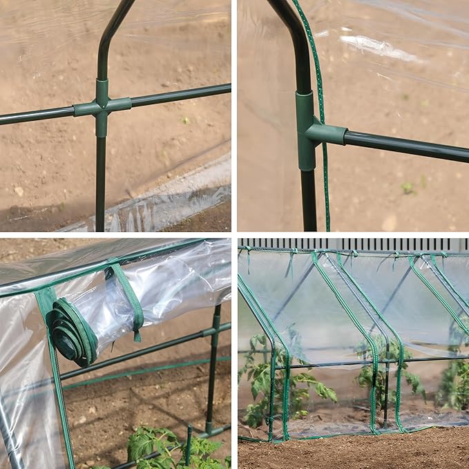 Miracle-Gro Mini Greenhouse 3’ x 8’ x 3’ with Clear PVC Cover, Zippered Access Panels, and Durable Steel Frame for Seed Starting, Translucent