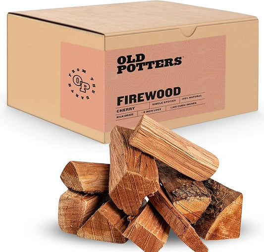 Old Potters Kiln Dried Firewood - Cherry, 1100 Cu. in, 16-18 Logs ~ 8" x 2.5" Logs. Solo Stove and Cooking Wood for Grilling, Smoking, and Firepits, Cherry.