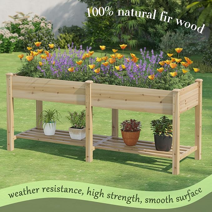 Wooden Raised Garden Bed ，Planter Box with Legs, Wooden Planter -Grow Herbs and Vegetables Outdoors – Naturally Rot-Resistant - Unmatched Strength Lasts Years (Natural-L)