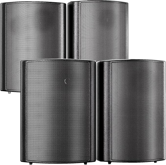 STUDIOFINIX 800W 6.5 Inch Outdoor Bluetooth Speakers Waterproof Wired with Multifunctional Amplifier Wall Mount Weatherproof Loudspeaker System for Patio Garden Poolside Home(4 Speakers,Black)