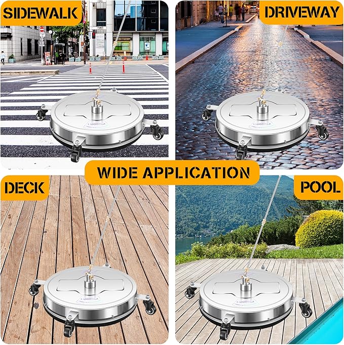 19" Pressure Washer Surface Cleaner with 4 Wheels - Stainless Steel Surface Cleaner for Pressure Washer Attachment for Concrete, Patio, Sidewalk, Deck, Driveways and Daily Washing - PWS 19
