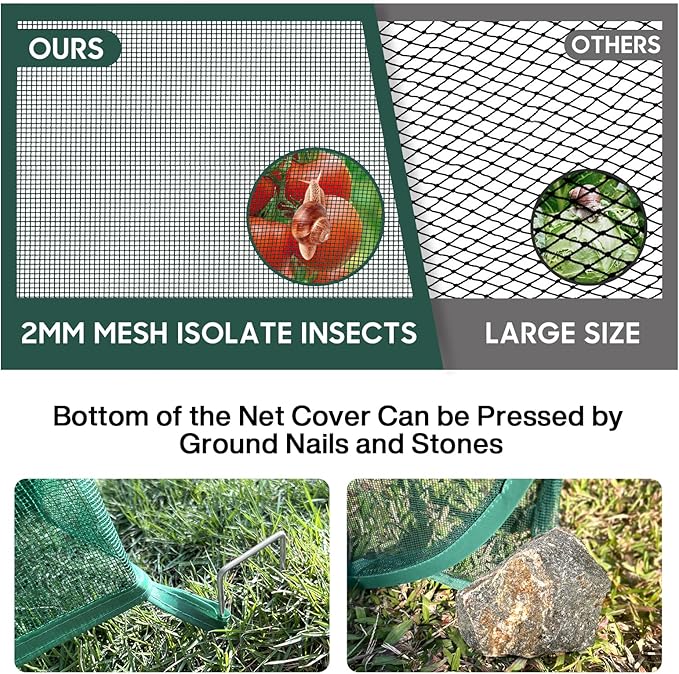 MIAOKE Pop Up Mesh Plant Cover, 35.4x35.4x38.2 Inch No Build Garden Netting Protection Against Insects, Raised Bed Cover for Barrier Against Insects for Vegetable Plant Fruit Animals