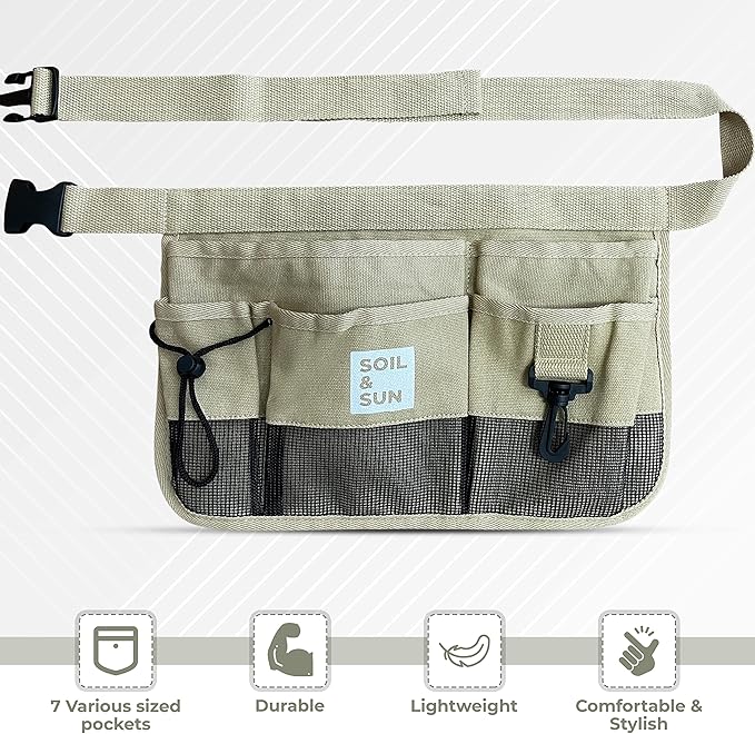 Soil & Sun Garden Tool Belt for Women, Tool Apron, Utility Belt Women, Teacher, Canvas Waist Apron with Pockets,Garden Aprons