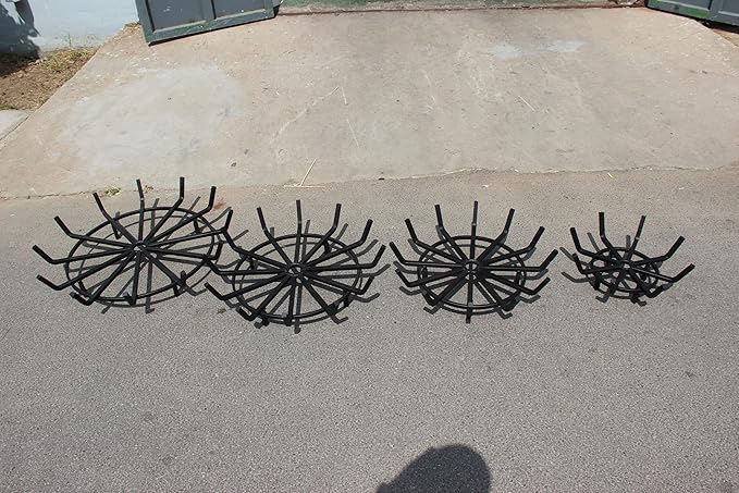 Log Grate Wrought Iron Fire Pit Round Spider Wagon Wheel Firewood Heavy Duty 0.9in Bar Fireplace Stove Burning Rack Holder 4Legs (24 Inch)