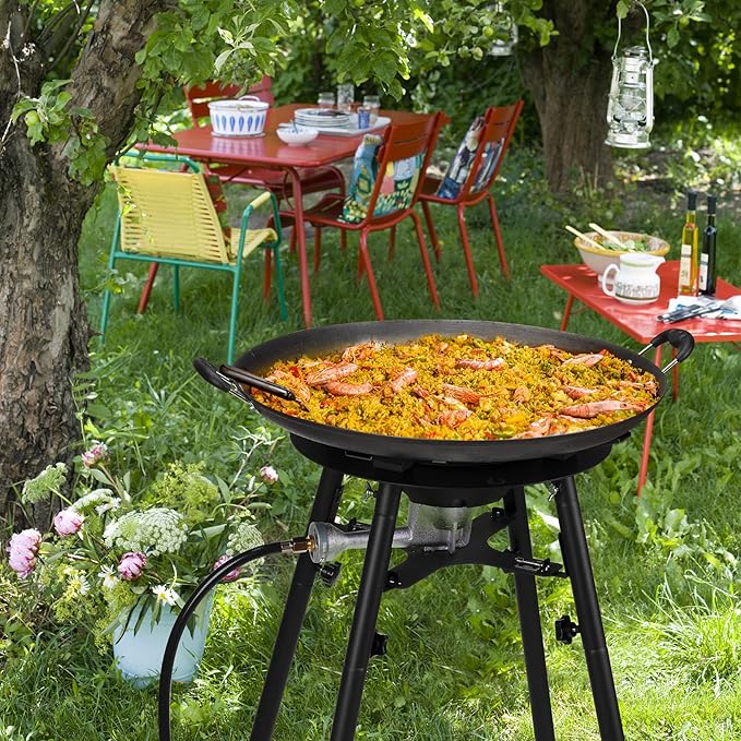 Onlyfire Propane Paella Burner Stand Set with 21" Paella Pan, Outdoor Gas Cooking Kit, Portable Gas Cooker with Wok for Backyard Camping Tailgating RV, 4FT Hose, GS300
