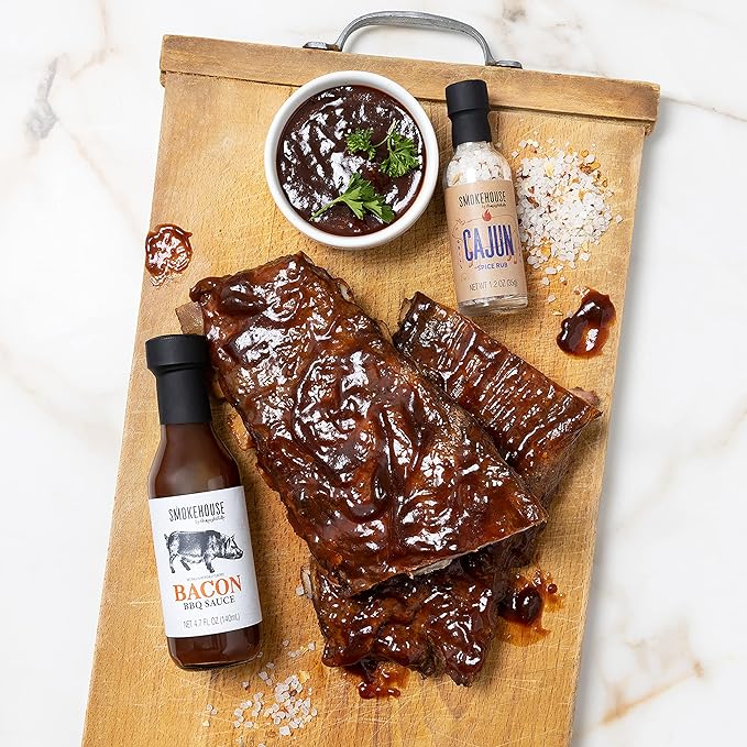 Smokehouse by Thoughtfully, Ultimate BBQ Sampler Set, Vegan and Vegetarian, Includes a Variety of Flavorful USA Made BBQ Sauces, Rubs, and Salts for Smoking and Grilling in Sample Size Glass Bottles