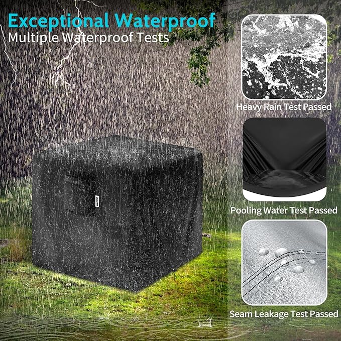 28" Square Fire Pit Cover – Heavy-Duty Waterproof Oxford, Buckle Straps, Air Vents & Drawstring – Windproof & UV-Resistant for Worry-Free Year-Round Protection on Patio Fire Pits & Tables