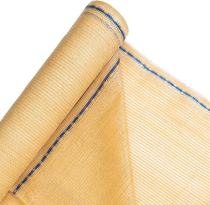 WindscreenSupplyCo] 60% 5'10'' x 100 FT Eyelets Shade Cloth Roll Sunblock Shade UV Resistant Net for Garden Greenhouse Flower Plant Patio Kennel, Tan - PS6160TAN