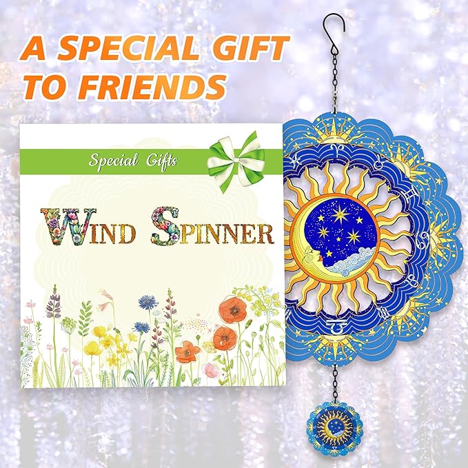 Metal Wind Spinners Outdoor Hanging Zodiac Signs Wind Spinner Moon Wind Catcher Outdoor Hanging Decor Wind Chime Metallic Wind Spiral, Wind Spinners for Yard and Garden Patio Porch, Worth Gift
