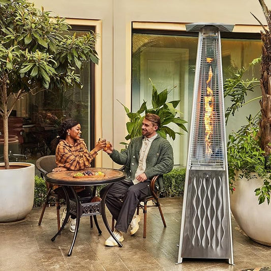 EAST OAK Pyramid Patio Heater, 48,000 BTU Outdoor Heater All Stainless Steel, Quartz Glass Tube Propane Heater for Commercial & Residential, Triple Protection System With Wheels, 2024