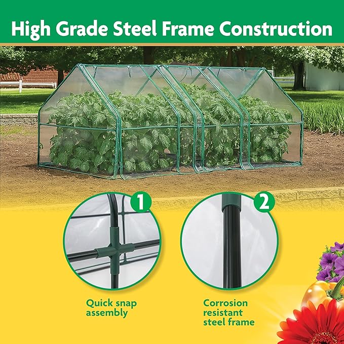 Miracle-GRO Mini Greenhouse 3’ x 8’ x 3’ Outdoor Mini Greenhouse Plant Tent, All-Season Compact Plant Growth Accelerator with PVC Cover and Zipper Panels, Clear