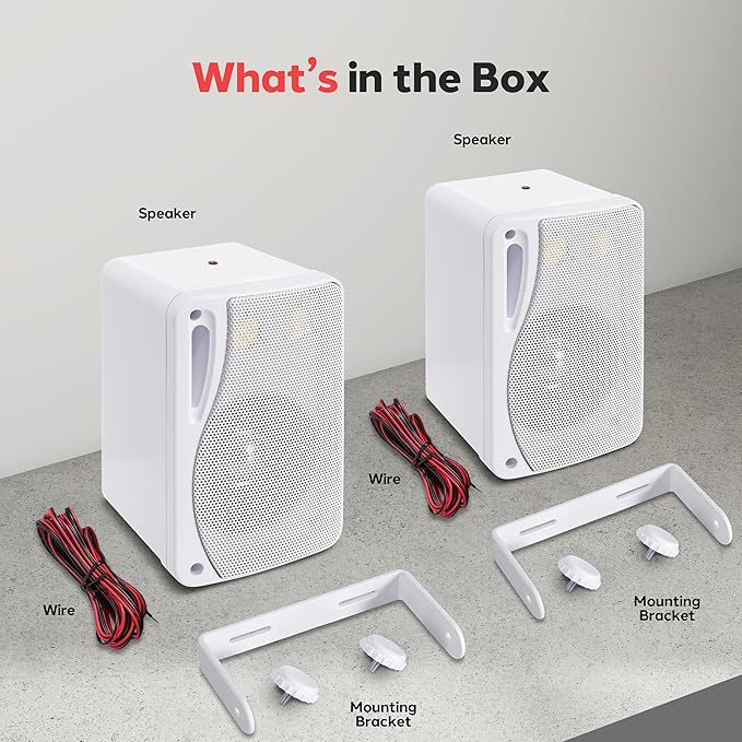 Pyle 3-Way Indoor & Outdoor Box Speaker System - 3.5" 200 Watt Compact Wall Mount Speakers for Home, Patio, Deck, Garage, Poolside, or Studio Use - Dual Speaker Set - PLMR24 (White)