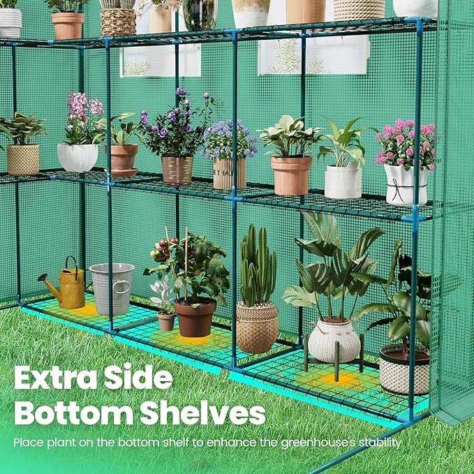 KING BIRD Premium Greenhouse for Outdoors, 84 x 56 x 77 Upgraded PE Cover & Steel Frame Walk in Hot House, w/ Zippered Screen Windows Mesh Door, 3 Tiers 20 Shelves for Outside Garden, Green