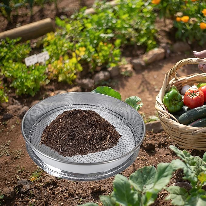 3PCS Soil Sifter Set with 0.04”,0.1”,0.2” Mesh, for Sifting Soil, Sand, Rock and Compost