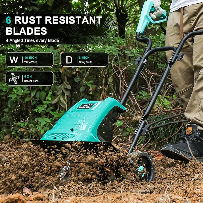 Tiller 13.5AMP Rototiller for Garden Corded Electric Tiller Garden Electric Cultivator 8Inch Depth 16Inch Width Tiller for Garden Yard