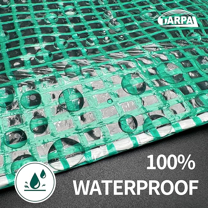 TARPAL 8'x8' Clear Green Tarp Heavy Duty Waterproof 12mil with Grommets or Zip Ties for Small Greenhouse for Outdoors Garden,Farm,Chicken Coops